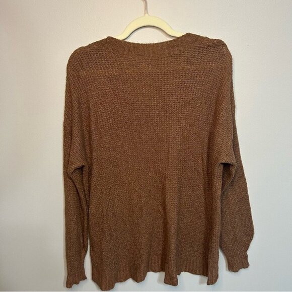 American Eagle Outfitters Brown V-Neck Oversized Sweater Knit Texture Size Small - Picture 5 of 6